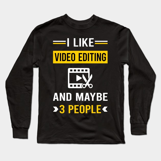 3 People Video Editing Editor Long Sleeve T-Shirt by Bourguignon Aror